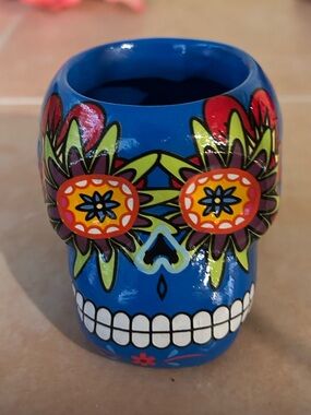 Blue Day of the Dead Floral Skull ceramics